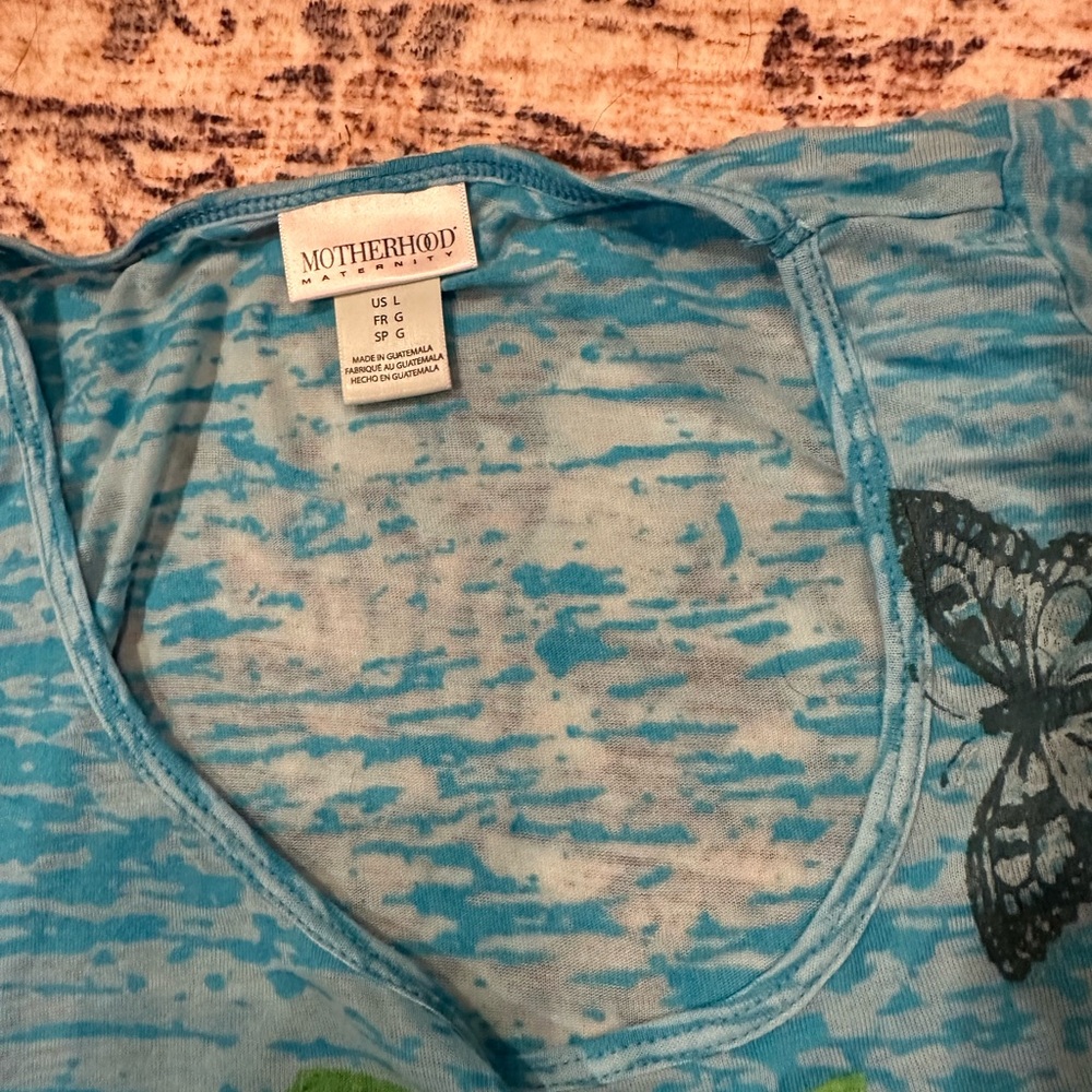 Motherhood Maternity Teal-Blue Burnout Scoop Neck Top with Butterfly Accent